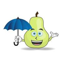 Guava mascot character holding an umbrella. vector illustration