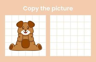 Copy the picture of a cute dog. Educational game for children. Cartoon vector illustration