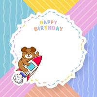 Happy Birthday greeting card with Cute dog cartoon character. Vector Illustration