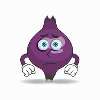 Purple onion mascot character with sad expression. vector illustration