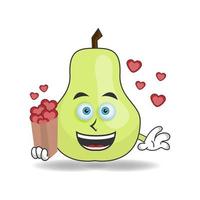 Guava mascot character holding a love icon. vector illustration