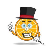 The Orange mascot character becomes a magician. vector illustration