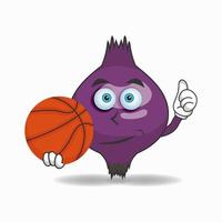 The Purple onion mascot character becomes a Purple onion player. vector illustration