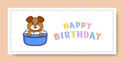 Banner de feliz cumpleaños con personaje de dibujos animados de perro lindo. ilustración vectorial vector