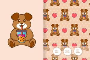 Cute dog cartoon character. seamless pattern background. vector