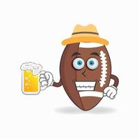 The American Football mascot character is holding a glass filled with a drink. vector illustration