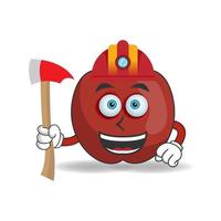 The Apple mascot character becomes a firefighter. vector illustration