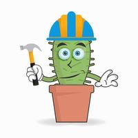 The Cactus mascot character becomes a builder. vector illustration