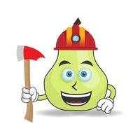 The Guava mascot character becomes a firefighter. vector illustration