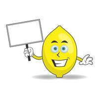 personaje de mascota de limón sosteniendo una pizarra blanca. ilustración vectorial vector