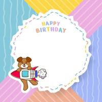 Happy Birthday greeting card with Cute dog cartoon character. Vector Illustration