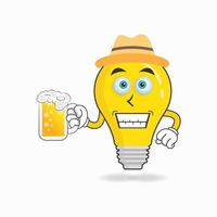 The Bulb mascot character is holding a glass filled with a drink. vector illustration