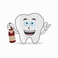 Tooth mascot character holding a bottle. vector illustration