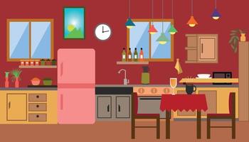 red kitchen interior vector illustration