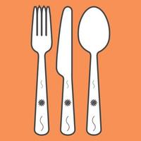 white spoon fork and knife orange background vector