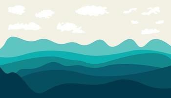 Abstract background ocean blue waves cloud sky wallpaper flat vector illustration