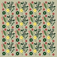 seamless flower leaves and branch pattern cream background vector