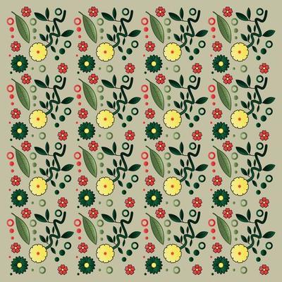 seamless flower leaves and branch pattern cream background