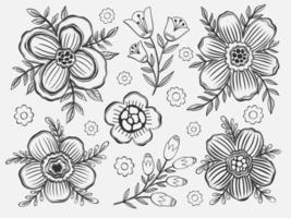 Set floral outline hand draw.Element black color in white background.Botanical plant flower design. vector