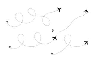 Línea de ruta de puntos de avión de la forma en que el avión. volando con una línea discontinua desde el punto de partida y a lo largo del camino vector