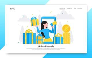 concepto de página de destino de ilustración de vector de diseño de estilo plano de recompensa en línea.