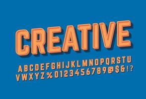 3d Bold Orange font typeface, retro sign with pop typography style vector