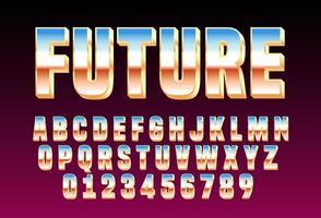 80s retro futurism font, gold metallic and shiny effect, retro outrun vector