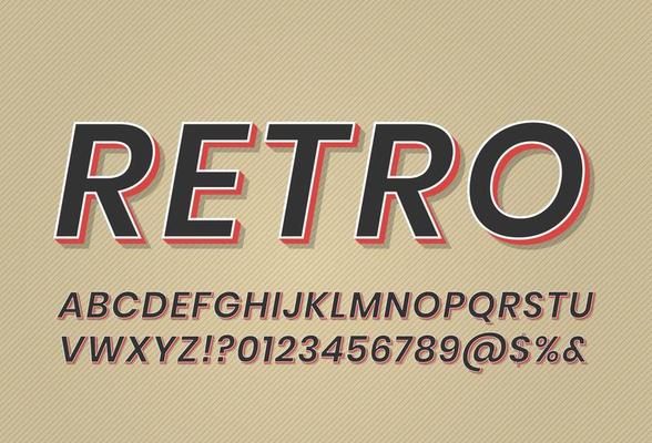 vintage retro font with 3d extrude text effect, old retro logotype