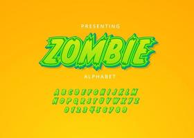 diseño de fuente personalizada de estilo de dibujos animados de zombies juguetones, conjunto de letras y números vector