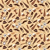 Seamless pattern of Fathers day. Flat set icons on beige background. vector