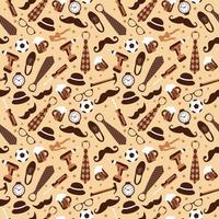 Seamless pattern of Fathers day. Flat set icons on beige background. vector