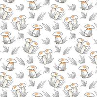 Seamless pattern with mushrooms. In line style. vector