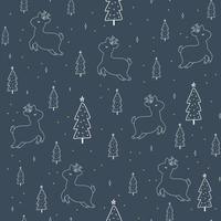 Christmas and New Year symbols tree and deer scandinavian hand drawn seamless pattern. Vector cute print. Digital paper. Design element