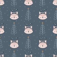 Christmas pattern with animals scandinavian hand drawn seamless pattern. New Year, Christmas, holidays texture for print, paper, design, fabric, background. Vector illustration