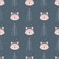 Christmas pattern with animals scandinavian hand drawn seamless pattern. New Year, Christmas, holidays texture for print, paper, design, fabric, background. Vector illustration