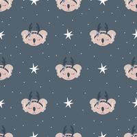 Christmas pattern with animals scandinavian hand drawn seamless pattern. New Year, Christmas, holidays texture for print, paper, design, fabric, background. Vector illustration
