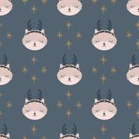 Christmas pattern with animals scandinavian hand drawn seamless pattern. New Year, Christmas, holidays texture for print, paper, design, fabric, background. Vector illustration