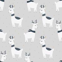 Christmas and New Year symbols tree and deer scandinavian hand drawn seamless pattern. Vector cute print. Digital paper. Design element