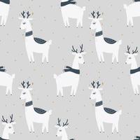 Christmas and New Year symbols tree and deer scandinavian hand drawn seamless pattern. Vector cute print. Digital paper. Design element