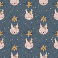 Christmas pattern with animals scandinavian hand drawn seamless pattern. New Year, Christmas, holidays texture for print, paper, design, fabric, background. Vector illustration