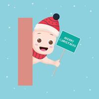 cute baby christmas character with blackboard vector