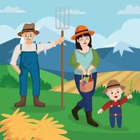 happy farmer family cute character illustration vector