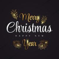 Merry Christmas and Happy New Year Banner or Poster with Golden Flowers. Elegant Christmas Greeting card in Black and Gold vector