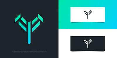 Diseño de logotipo letra y moderno y abstracto en degradado azul y verde. y diseño de logotipo o icono vector