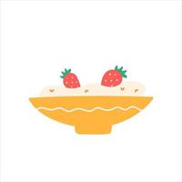 Plate of porridge with strawberries, vector illustration in flat style