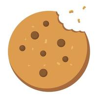 Homemade Oatmeal Cookie with chocolate crumb. Flat Style. Traditional chocolate chip cookie for logo, sticker, print, recipe, menu, package, bakery design and decoration vector