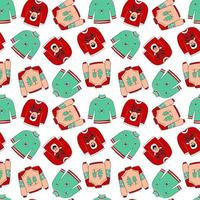 Seamless pattern with Christmas hand drawn sweaters. Ugly Christmas Party vector endless texture