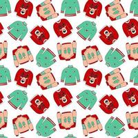 Seamless pattern with Christmas hand drawn sweaters. Ugly Christmas Party vector endless texture