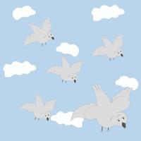 a group of birds flying in the blue sky vector