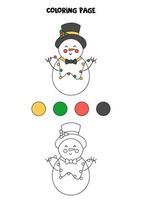 Color cute cartoon snowman. Worksheet for kids. vector